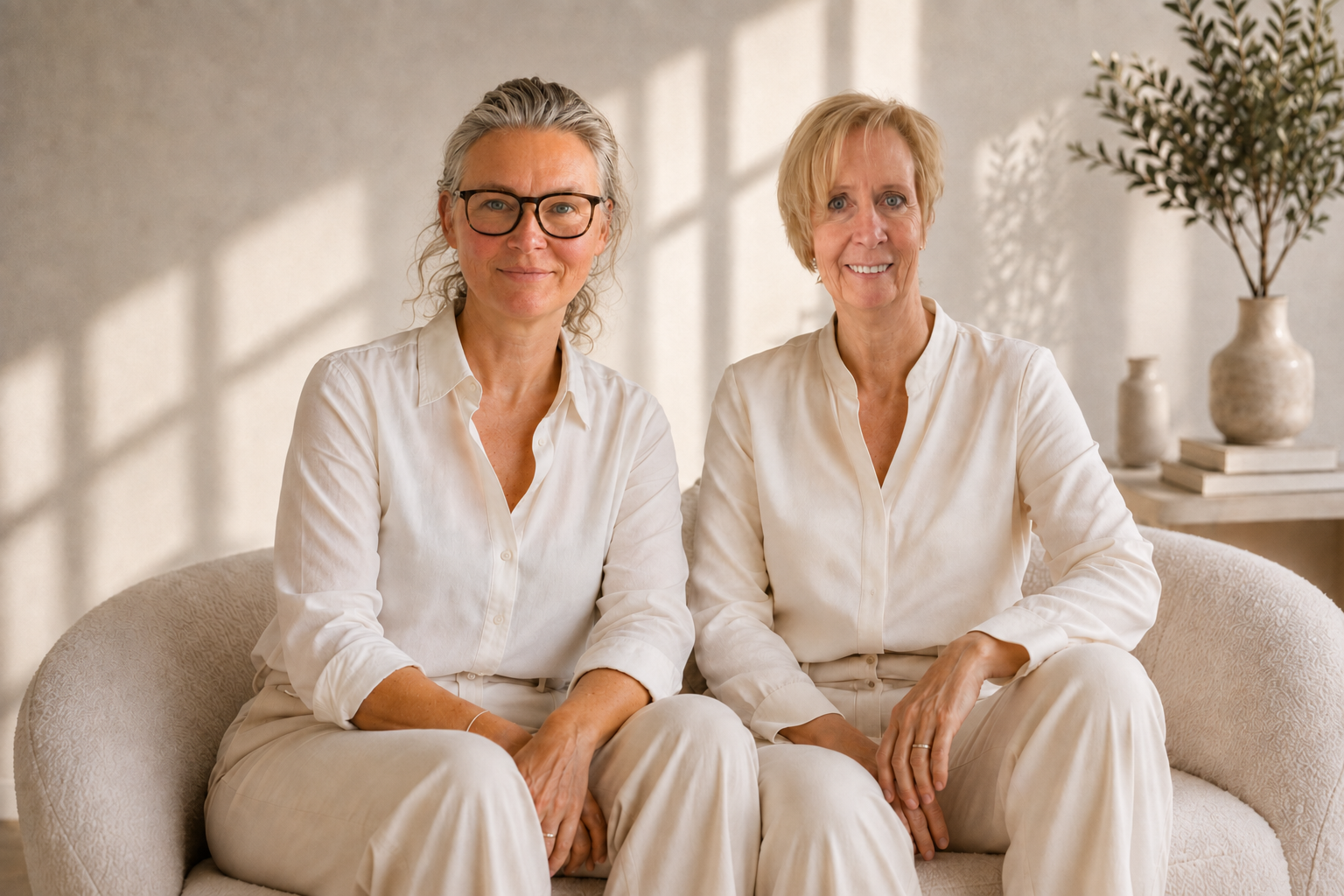 Andrea Grünewald und Constanze Taralli gemeinsam auf einem Sofa